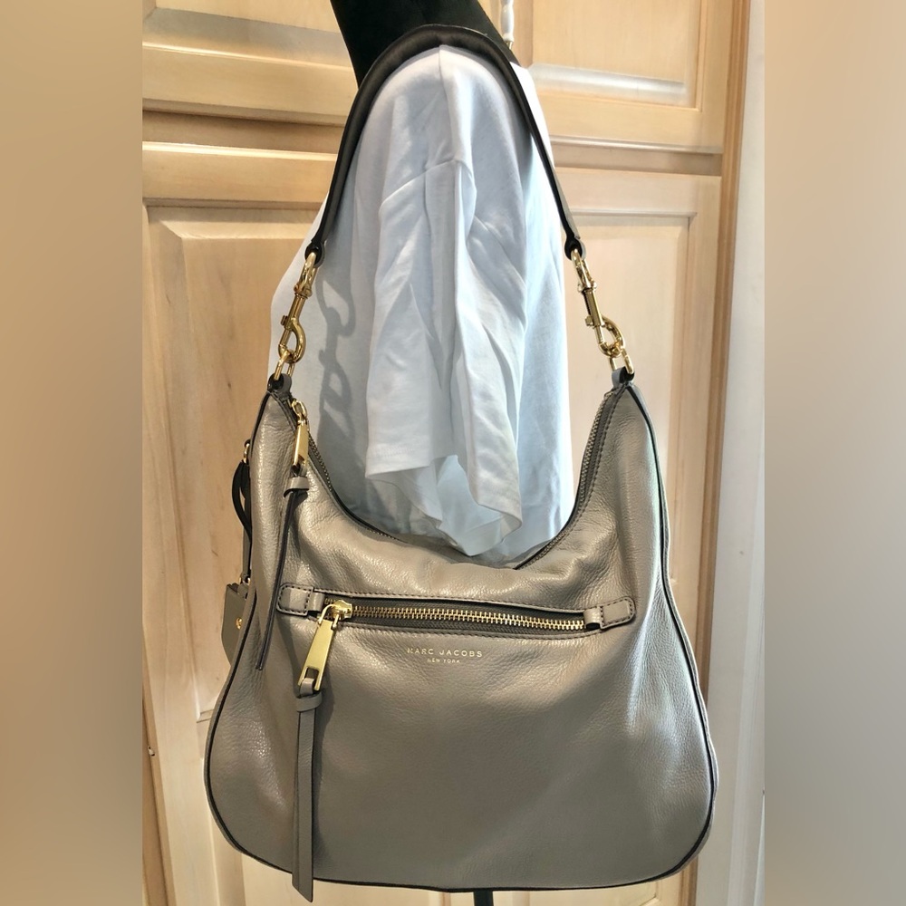 Marc Jacobs Gray Leather Hobo Bag with Gold Hardware